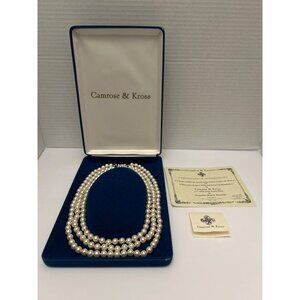 Camrose & Kross Jacqueline Kennedy Triple-Strand Faux Pearl Necklace Box & AOC